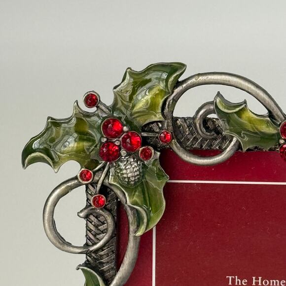 St Nicholas Square Metal Christmas 4x6 Holiday Picture Frame Holly Red Jewels - Picture 2 of 8